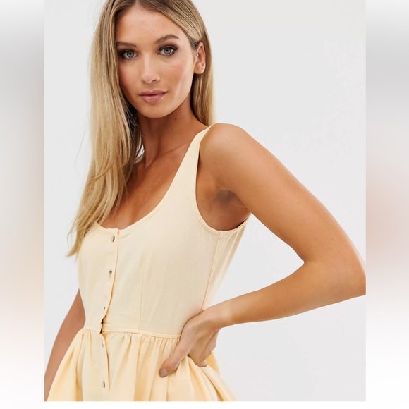 NWT Yellow Denim Button Down Skater Dress by ASOS Size 12 Petite - Picture 2 of 5